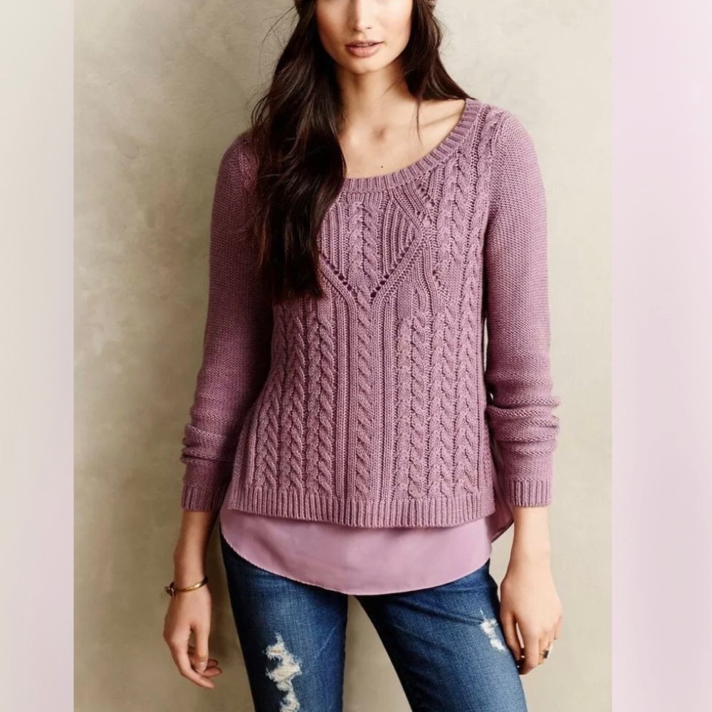Anthropologie Moth Cable Knit Pullover Sweater